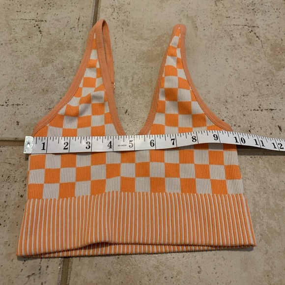 💜 Garage Orange & White Checkered Ribbed Halter Crop Top - TP/XS - Picture 5 of 5